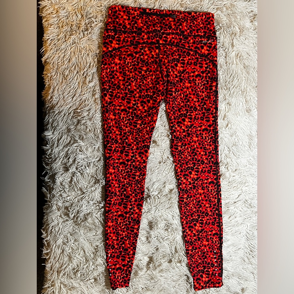 Nike Red and Black Leopard Print Leggings